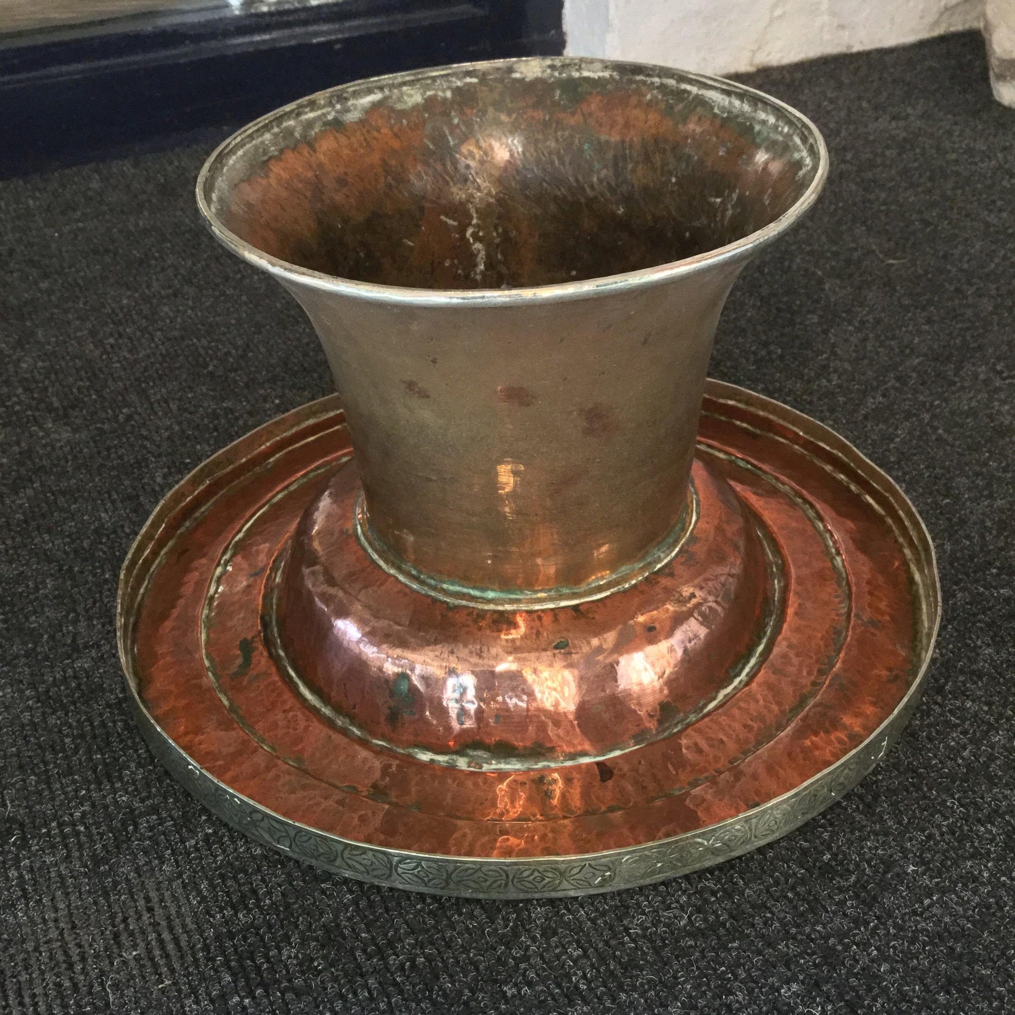Tibetan Brass and Copper Tazza - Silver Plated Rim | Indigo Oriental Antiques