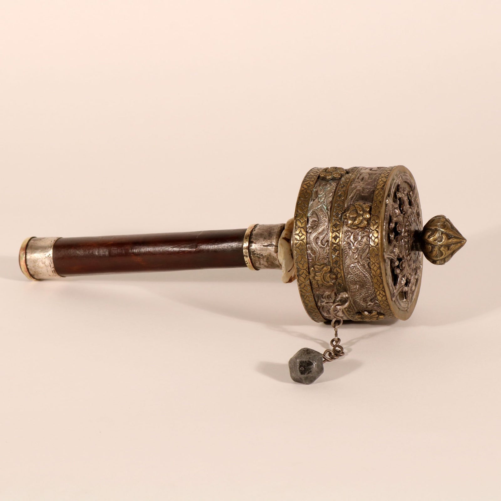 Tibetan Prayer Wheel Siver & Brass -19thC | Indigo Oriental Antiques