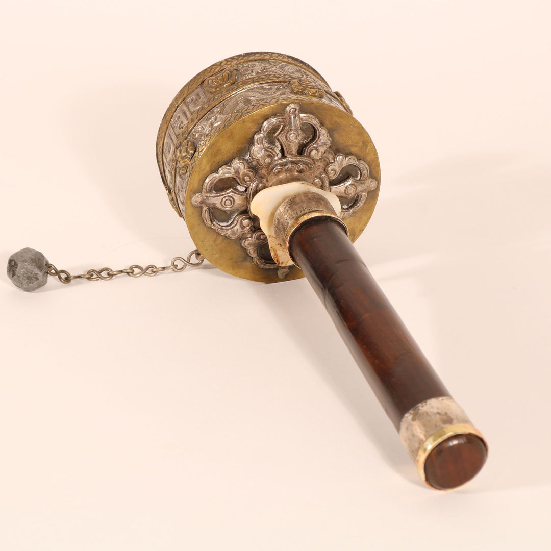 Tibetan Prayer Wheel Siver & Brass -19thC | Indigo Oriental Antiques