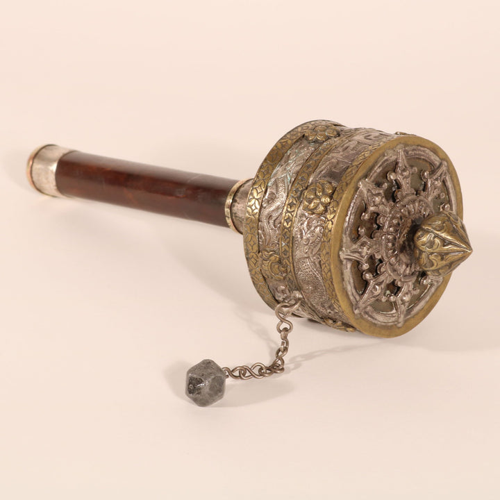 Tibetan Prayer Wheel Siver & Brass -19thC | Indigo Oriental Antiques