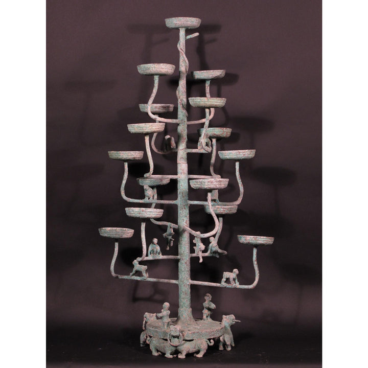 Verdigris Bronze Candelabra - Han Dynasty Style | Indigo Oriental Antiques
