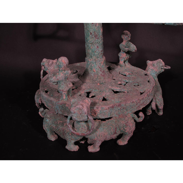 Verdigris Bronze Candelabra - Han Dynasty Style | Indigo Oriental Antiques
