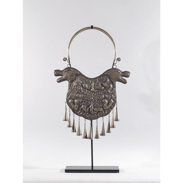 White Metal Miao Tribal Ceremonial Necklace On Stand