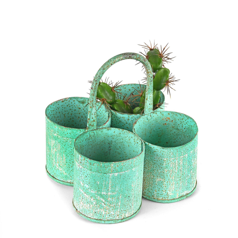 4 Way Green Painted Plant Holder From Rajasthan | Indigo Antiques