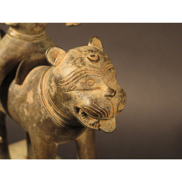 A Rare Bronze Statue of Surya the Sun God, Riding a Tiger - 18thC A Rare Bronze Statue of Surya the Sun God, Riding a Tiger - 18thC