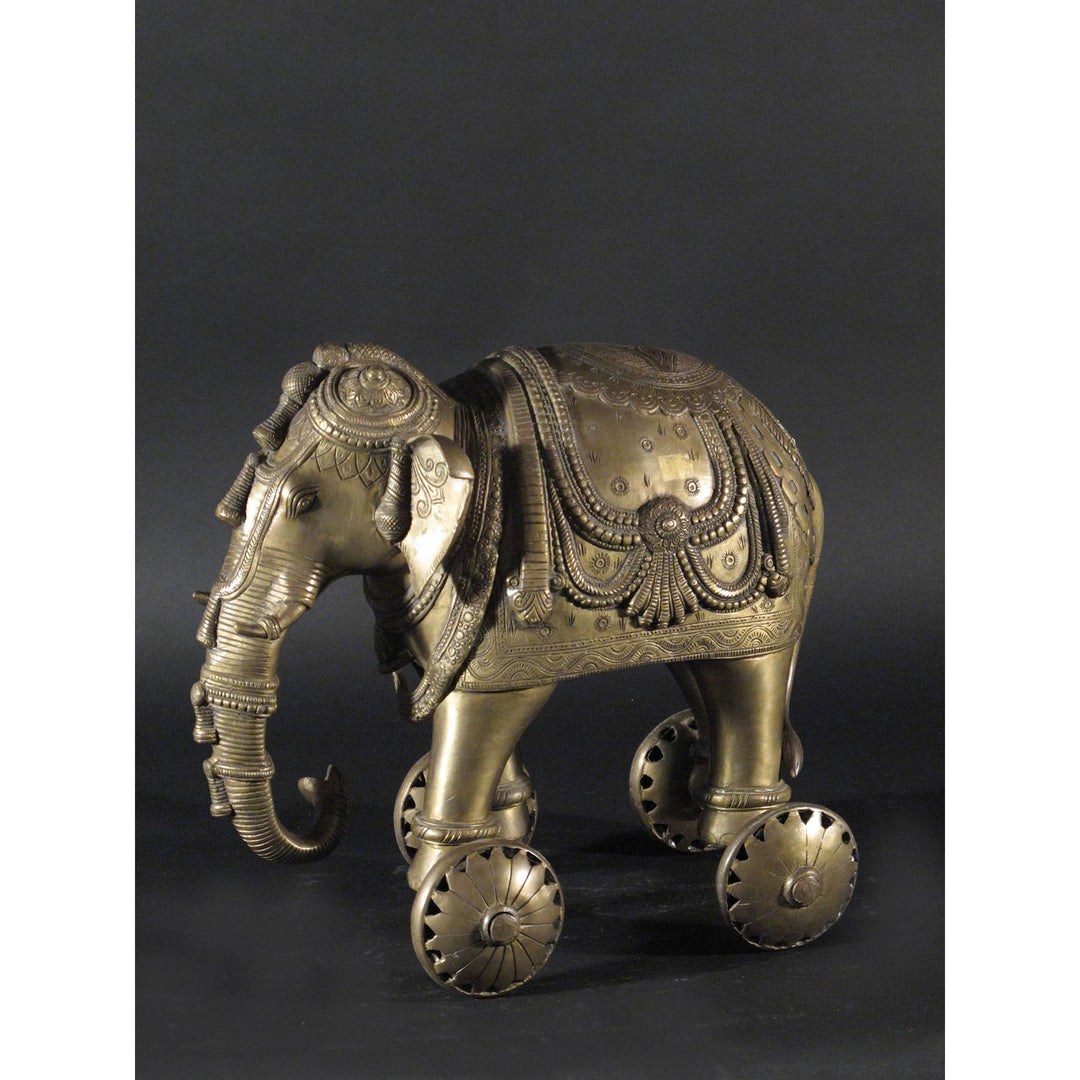 Brass Elephant Temple Toy On Wheels - ca 75 yrs old | Indigo Oriental Antiques