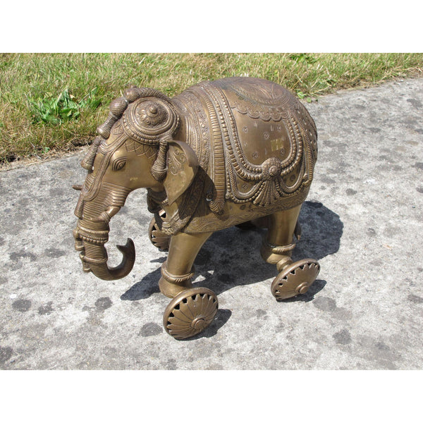 Brass Elephant Temple Toy On Wheels - ca 75 yrs old
