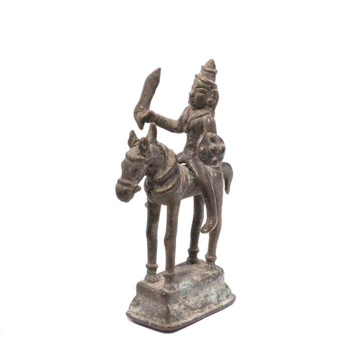 Brass Indian Horse & Rider Figurine from Andhra Pradesh - 19thC | Indigo Oriental Antiques