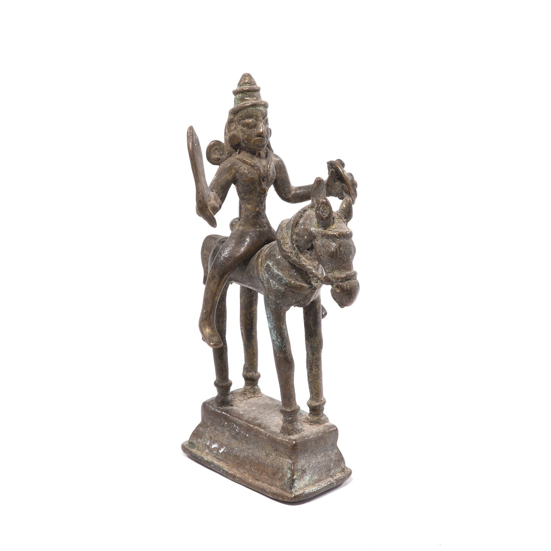 Brass Indian Horse & Rider Figurine from Andhra Pradesh - 19thC | Indigo Oriental Antiques