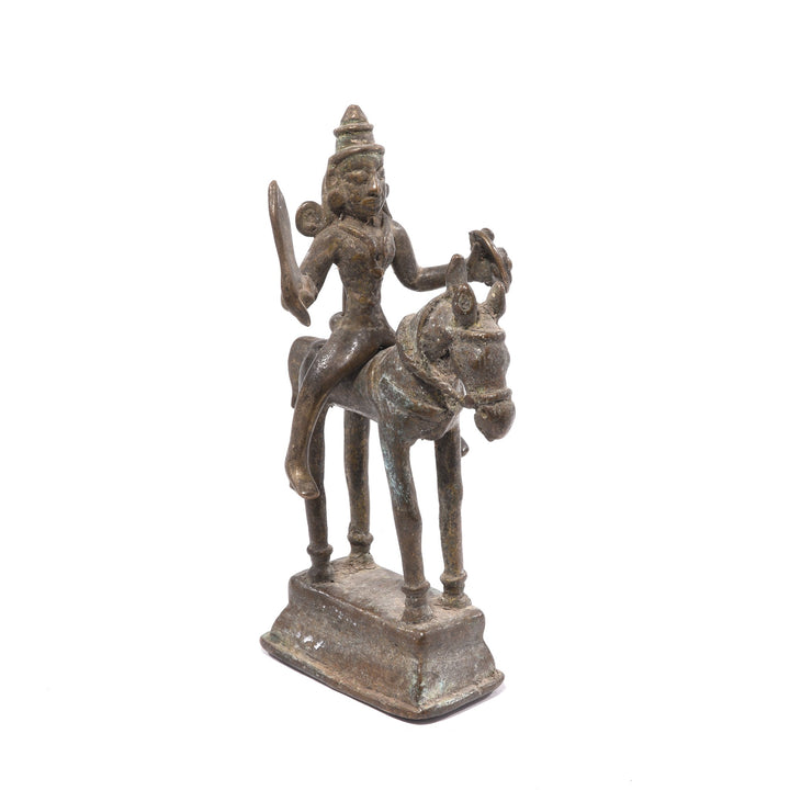Brass Indian Horse & Rider Figurine from Andhra Pradesh - 19thC | Indigo Oriental Antiques