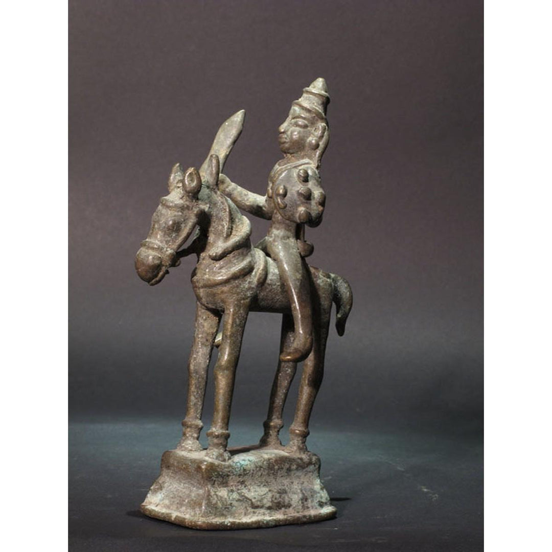 Brass Indian Horse & Rider Figurine from Andhra Pradesh - 19thC | Indigo Oriental Antiques