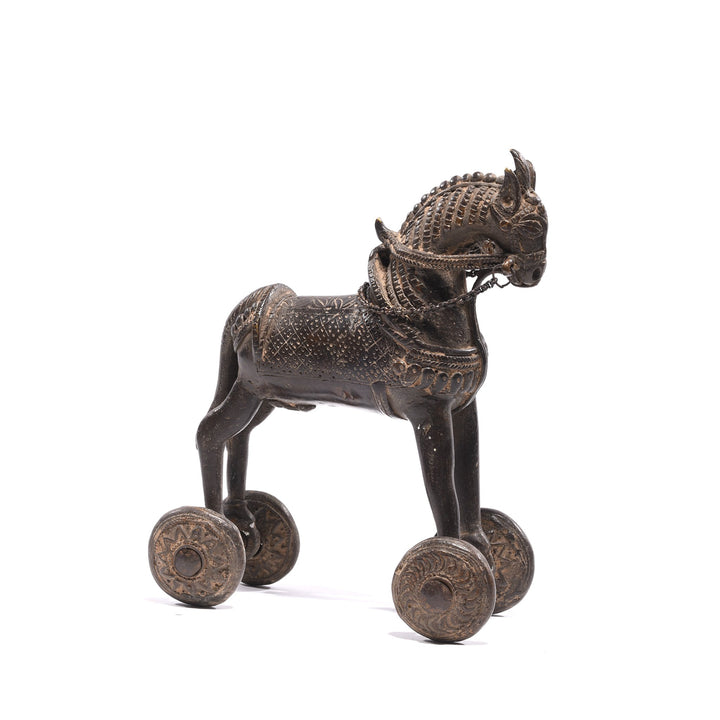 Brass Horse Toy On Wheels - Ca 100 yrs old | Indigo Oriental Antiques