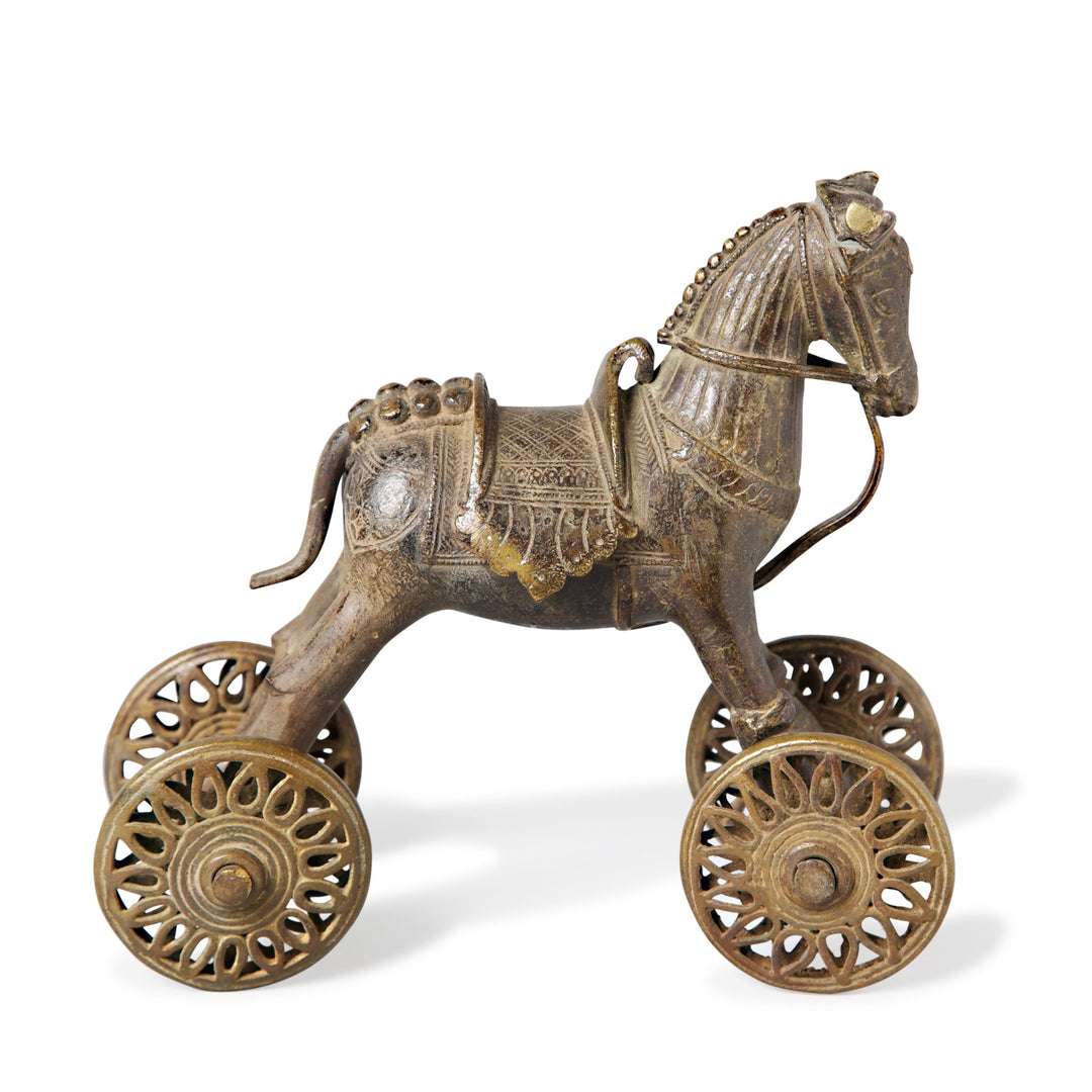 Brass Horse Toy On Wheels - Ca 100 yrs old | Indigo Oriental Antiques