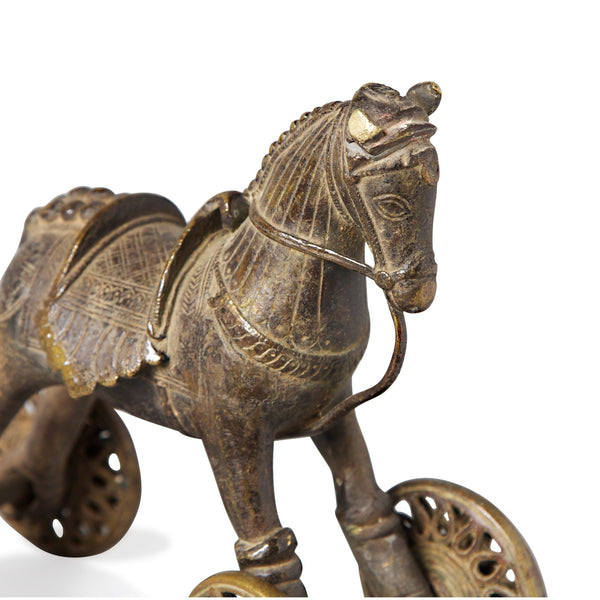 Brass Horse Toy On Wheels - Ca 100 yrs old Brass Horse Toy On Wheels - Ca 100 yrs old