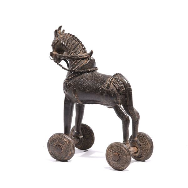 Brass Horse Toy On Wheels - Ca 100 yrs old Brass Horse Toy On Wheels - Ca 100 yrs old