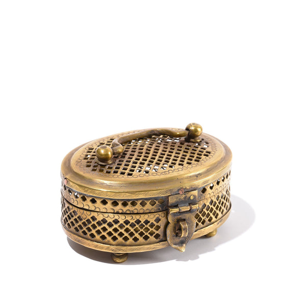 Brass Jali Work Paan Box From Rajasthan - Early 20thC