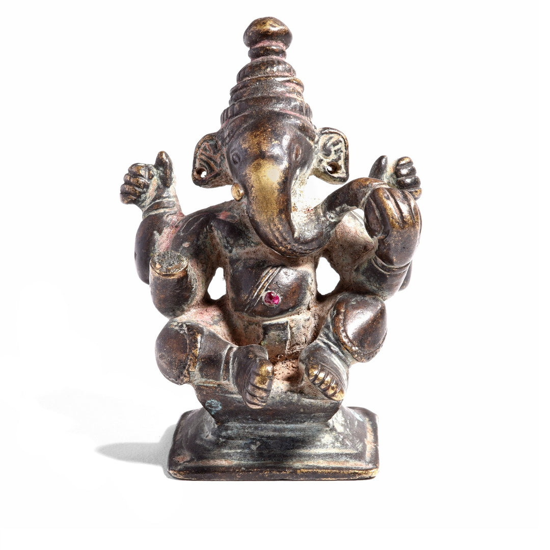 Brass Miniature Votive Statue Of Lord Ganesh - 19thC | Indigo Oriental Antiques