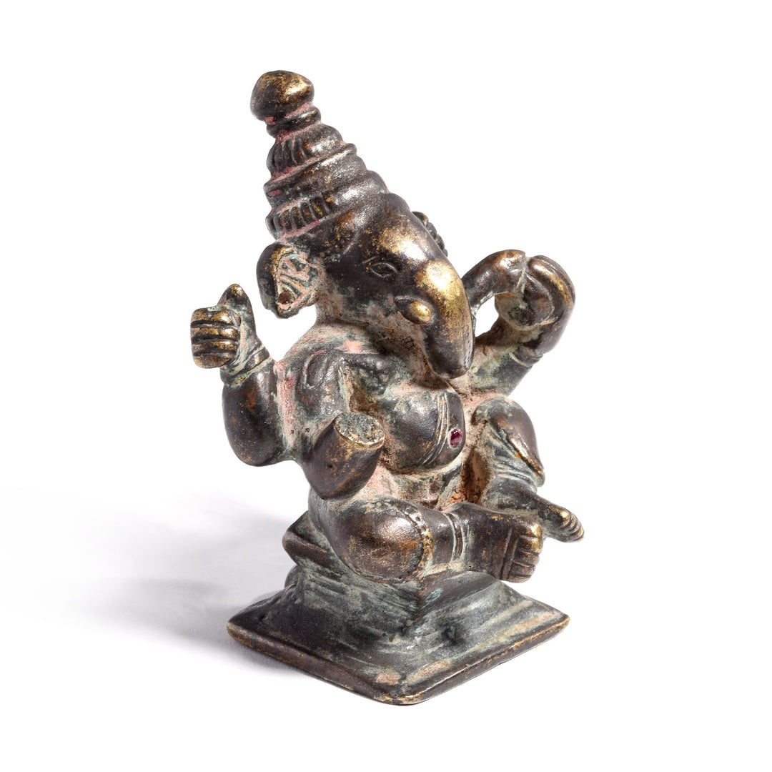 Brass Miniature Votive Statue Of Lord Ganesh - 19thC | Indigo Oriental Antiques