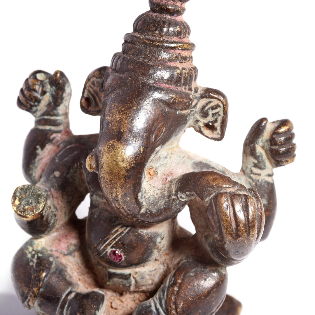 Brass Miniature Votive Statue Of Lord Ganesh - 19thC | Indigo Oriental Antiques