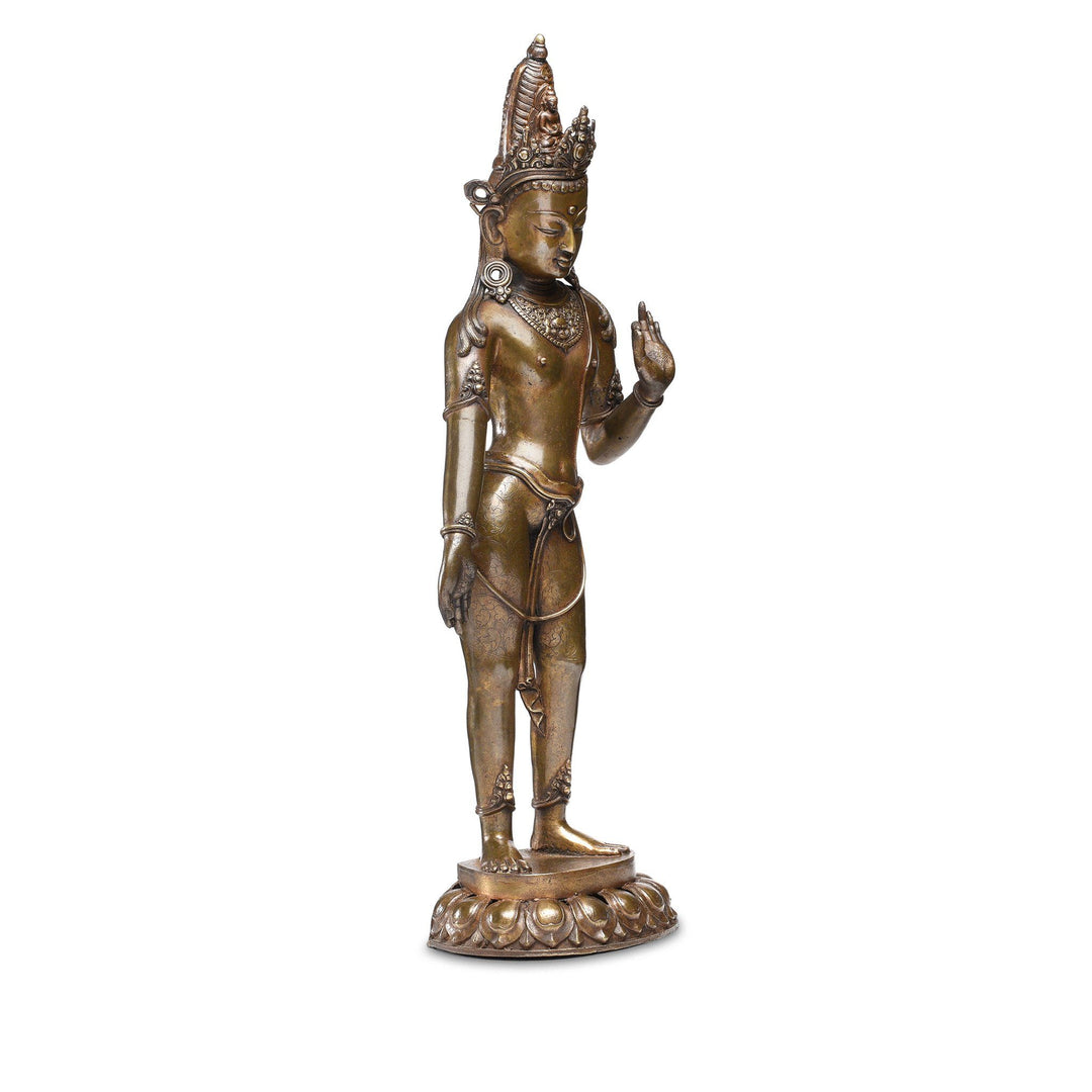 Side View Of Bronze Standing Statue of Shiva From Nepal - Early 20thC | Indigo Antiques
