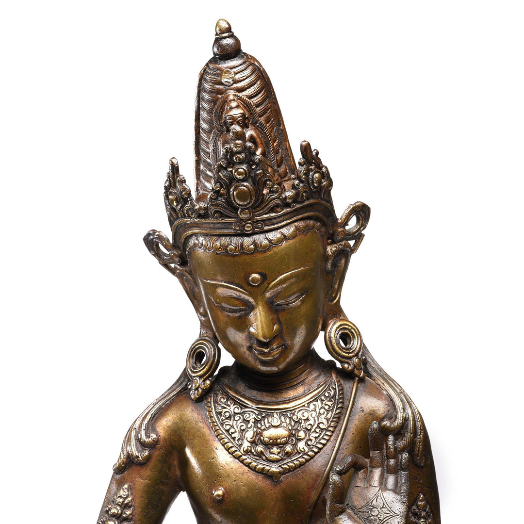 Facial Detail Of Bronze Standing Statue of Shiva From Nepal - Early 20thC | Indigo Antiques