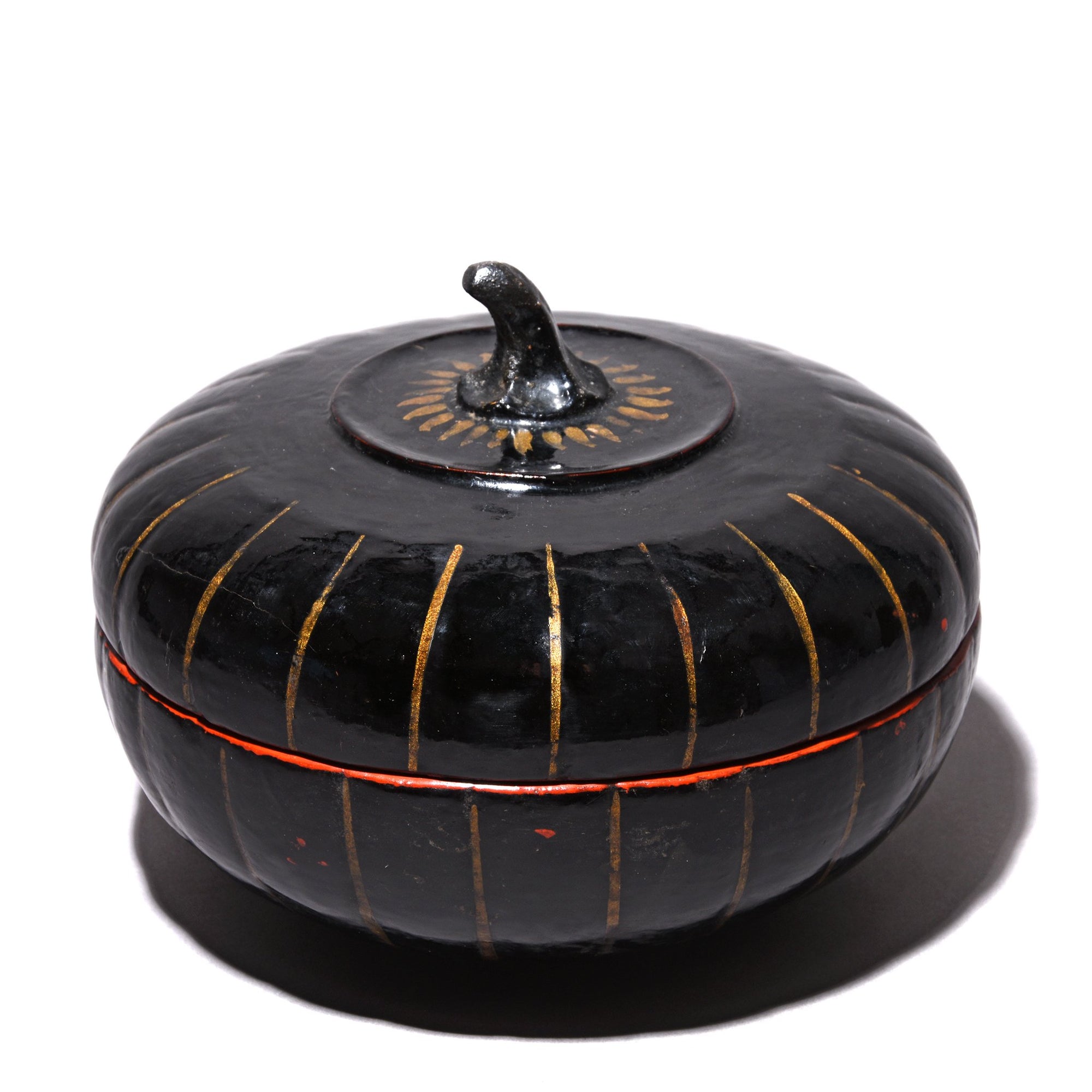 Burmese Black Lacquer Pumpkin Tiffin Box - 19thC | Indigo Oriental Antiques