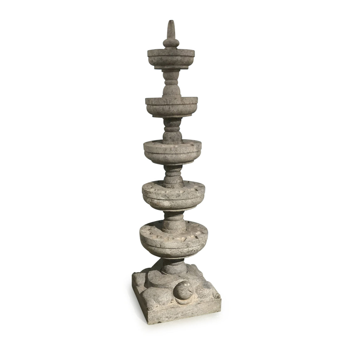 Carved Granite Lamp From Kerala - 5 Tier - Ca 1940 | Indigo Oriental Antiques