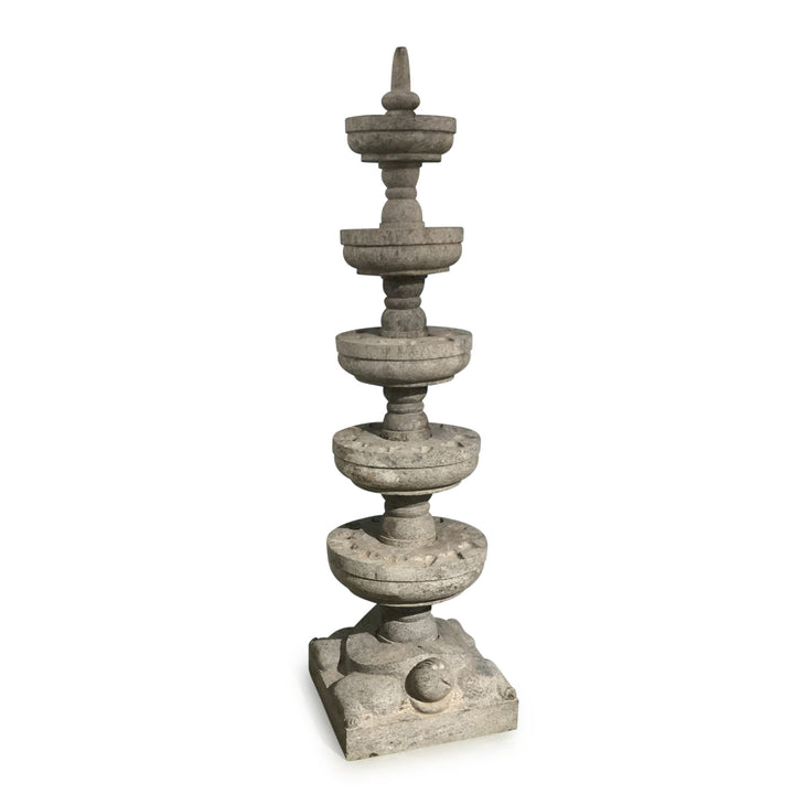 Carved Granite Lamp From Kerala - 5 Tier - Ca 1940 | Indigo Oriental Antiques