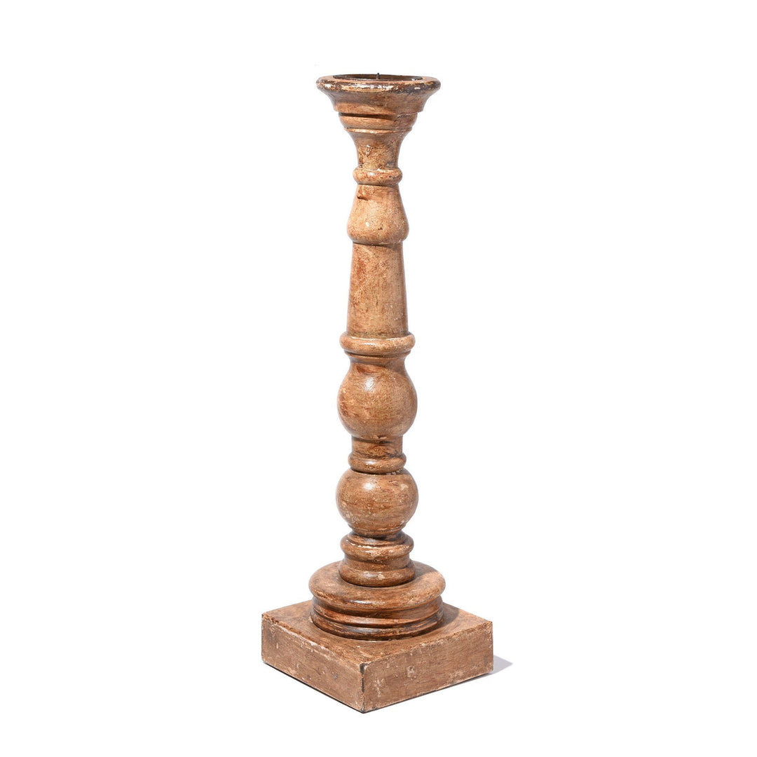 Carved Indian Mango Wood Candlestick From Rajasthan | Indigo Antiques