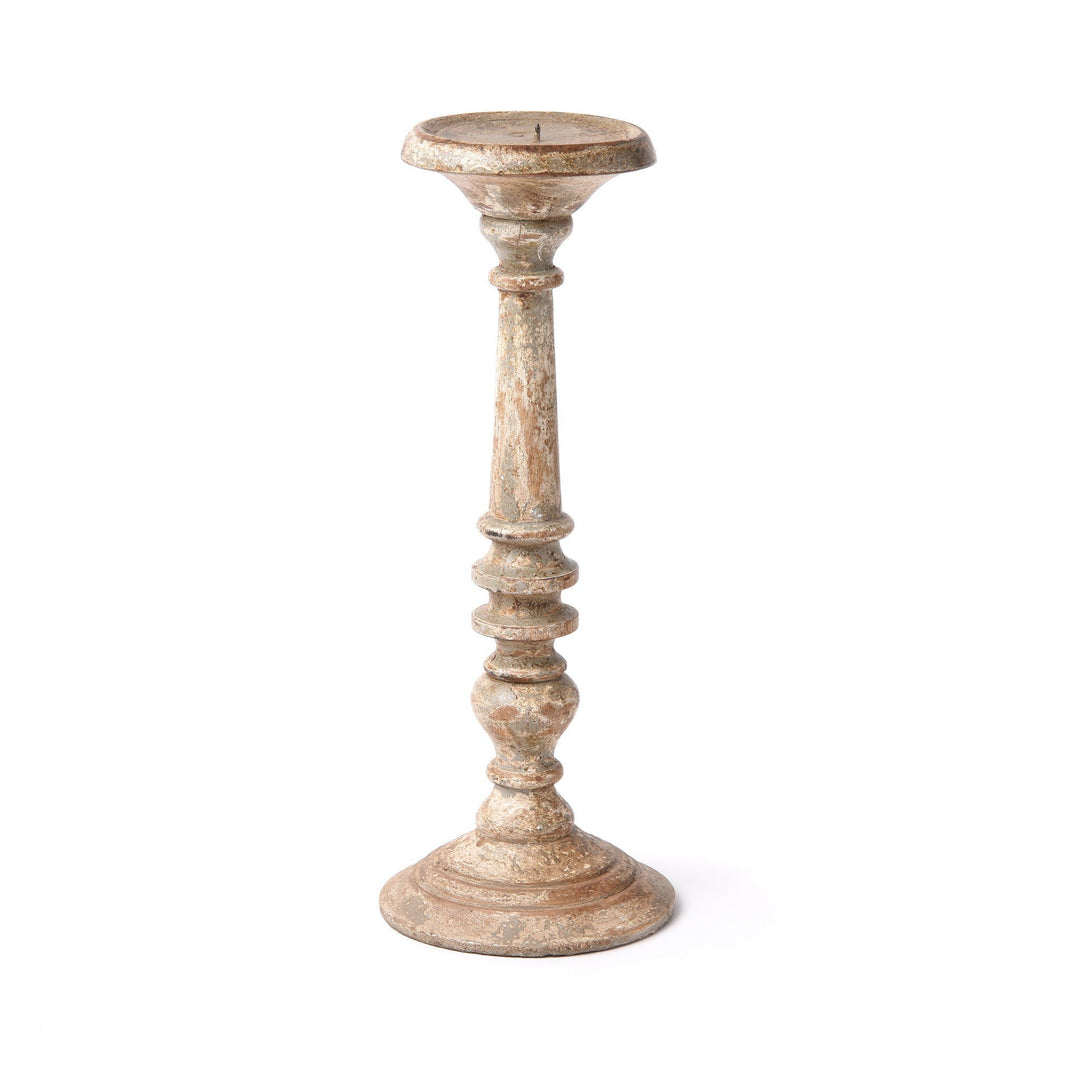 Carved Mango Wood Candlestick From Rajasthan | Indigo Antiques