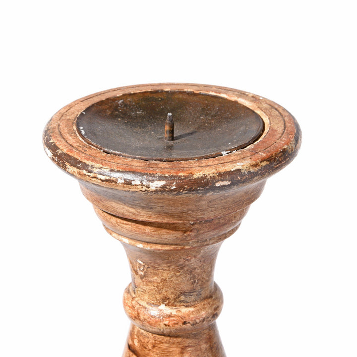 Carved Indian Mango Wood Candlestick From Rajasthan | Indigo Antiques