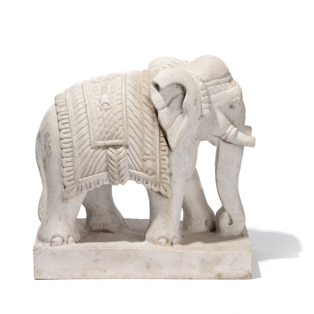 Carved Marble Elephant From Jaipur - Ca 1980 | Indigo Antiques