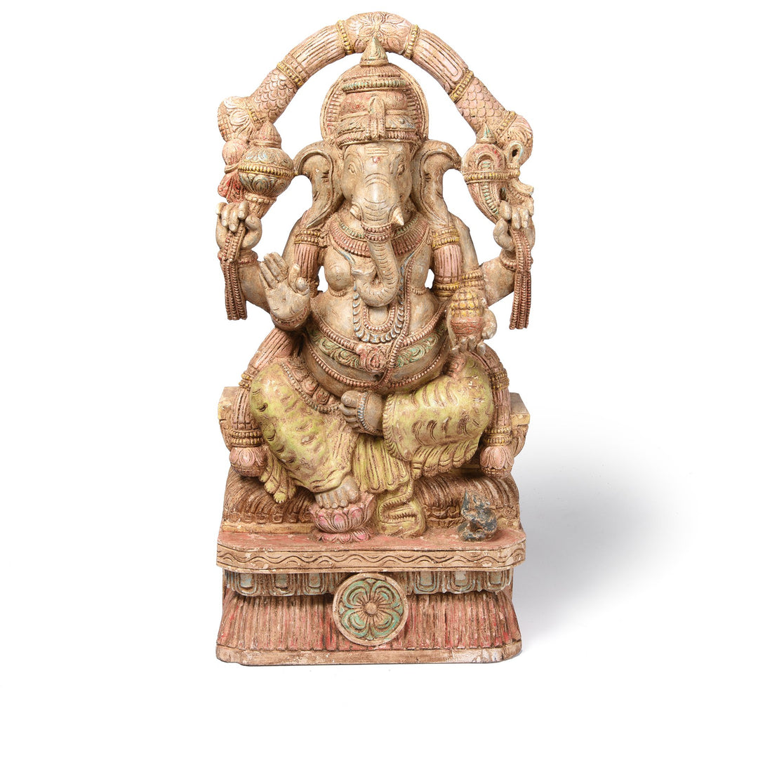 Carved & Painted Wooden South Indian Ganesh Statue - Reproduction | Indigo Antiques