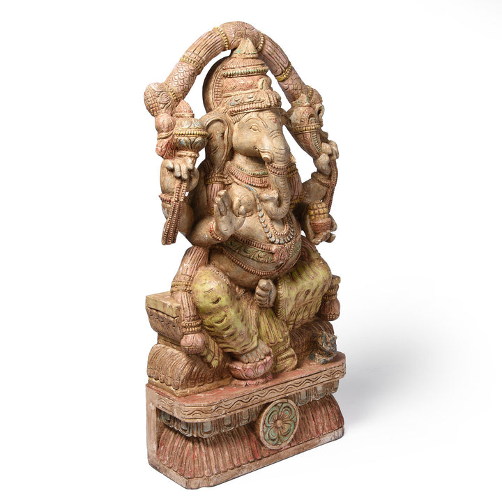 Side Detail of Carved & Painted Wooden South Indian Ganesh Statue - Reproduction | Indigo Antiques