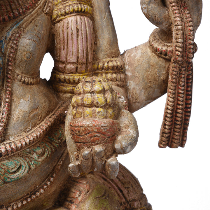 Detail of Carved & Painted Wooden South Indian Ganesh Statue - Reproduction | Indigo Antiques