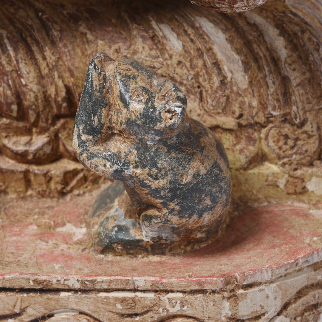 Mouse Detail of Carved & Painted Wooden South Indian Ganesh Statue - Reproduction | Indigo Antiques