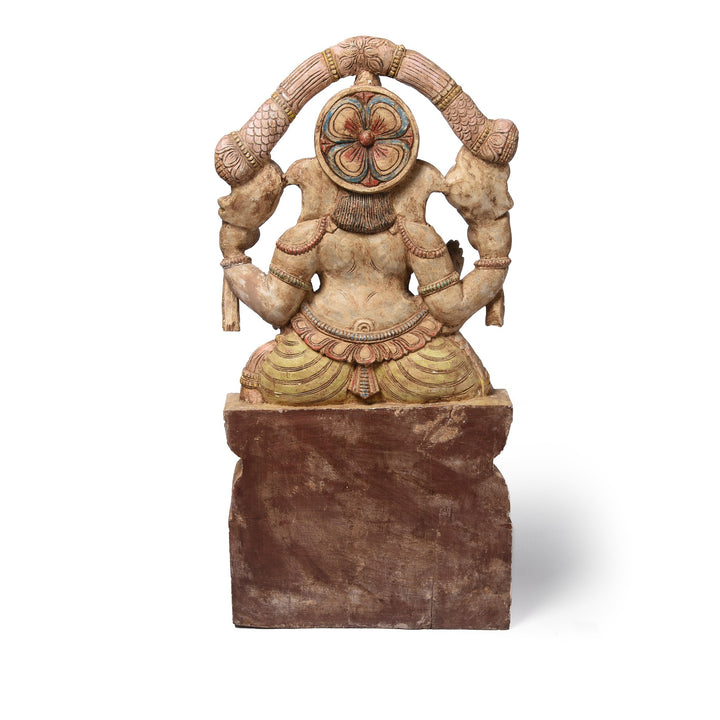 Back Detail of Carved & Painted Wooden South Indian Ganesh Statue - Reproduction | Indigo Antiques