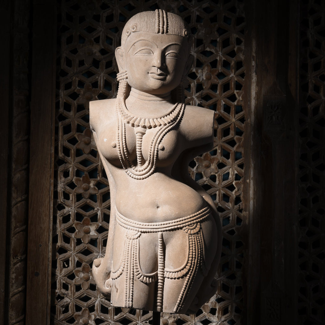 Carved Stone Apsara - 26 x 16 x 60 (wxdxh cms) - A6188