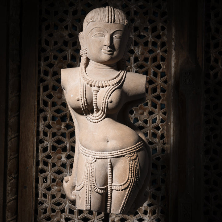 Carved Stone Apsara - 26 x 16 x 60 (wxdxh cms) - A6188