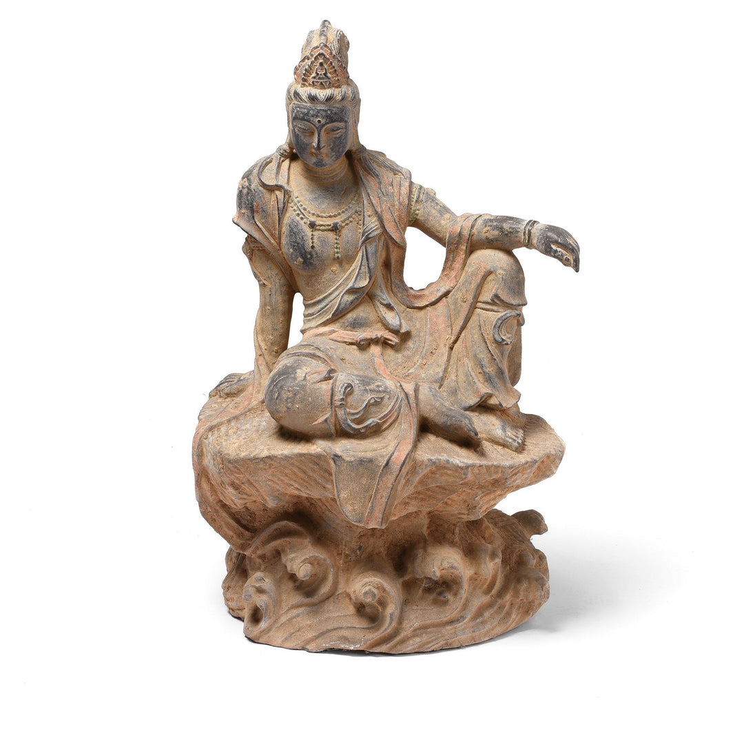 Carved Stone Seated Guanyin Statue | Indigo Antiques