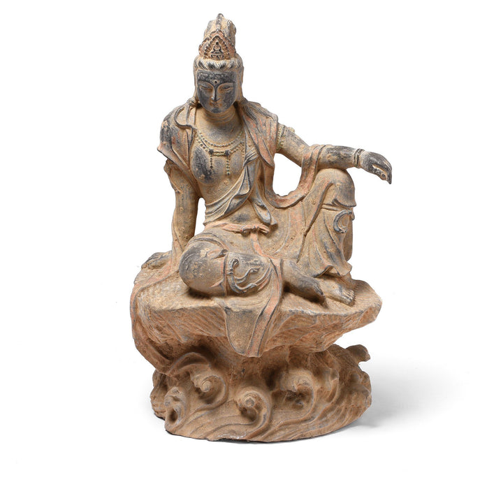 Carved Stone Seated Guanyin Statue | Indigo Antiques