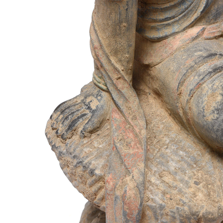 Carving Detail Of Carved Stone Seated Guanyin Statue | Indigo Antiques