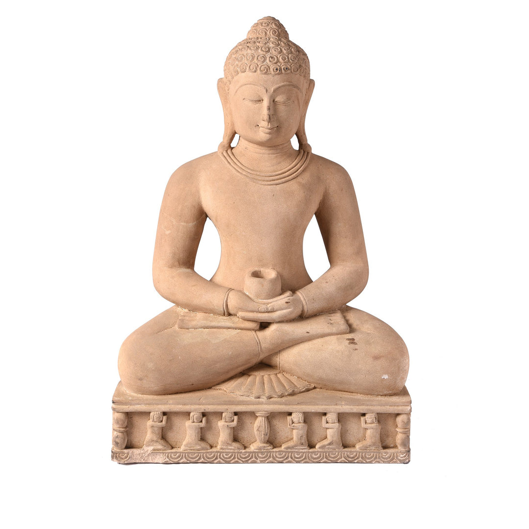 Carved Stone Sitting Buddha Statue in Dhyana Mudra Pose From Patna | Indigo Antiques