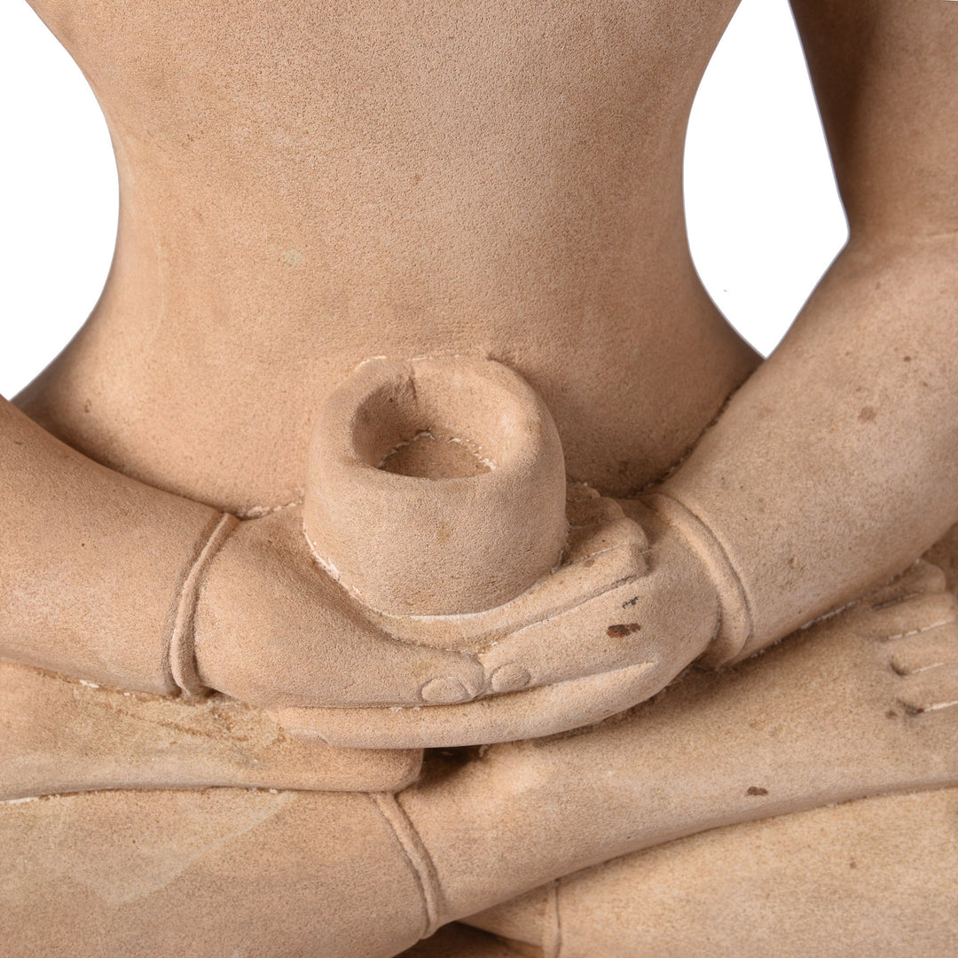Mudra Detail of a Carved Stone Sitting Buddha Statue in Dhyana Mudra Pose From Patna | Indigo Antiques