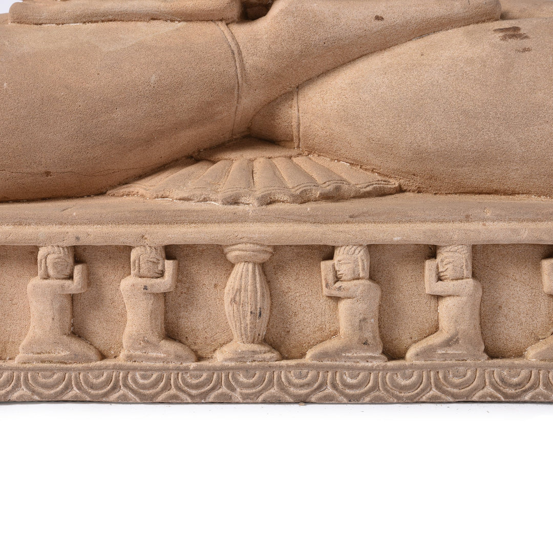 Detail from a Carved Stone Sitting Buddha Statue in Dhyana Mudra Pose From Patna | Indigo Antiques