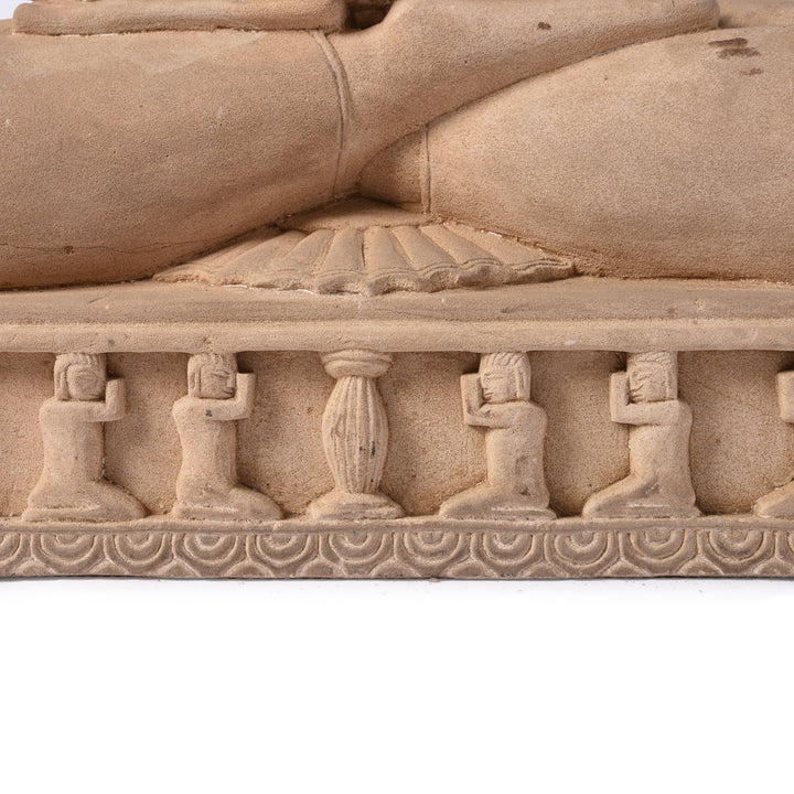 Detail from a Carved Stone Sitting Buddha Statue in Dhyana Mudra Pose From Patna | Indigo Antiques
