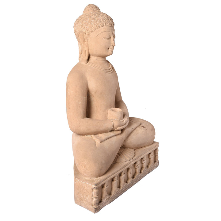 Side detail from a Carved Stone Sitting Buddha Statue in Dhyana Mudra Pose From Patna | Indigo Antiques