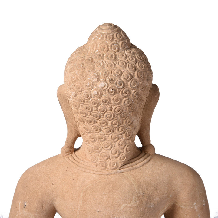 Back of head hair detail from a Carved Stone Sitting Buddha Statue in Dhyana Mudra Pose From Patna | Indigo Antiques
