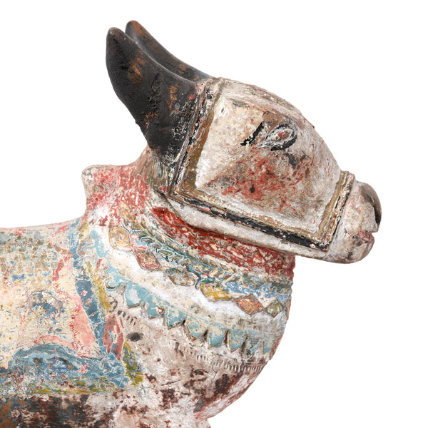 Carved Teak Nandi Bull Toy From Rajasthan - Ca 75 yrs old