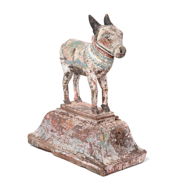 Carved Teak Nandi Bull Toy From Rajasthan - Ca 75 yrs old